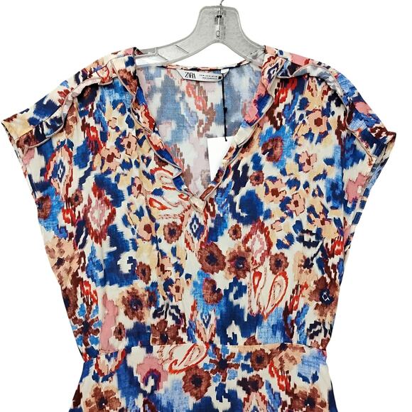 Zara Tiered Mini Dress Size Medium NWT Pullover Slit Sleeve V Neck - Picture 5 of 13